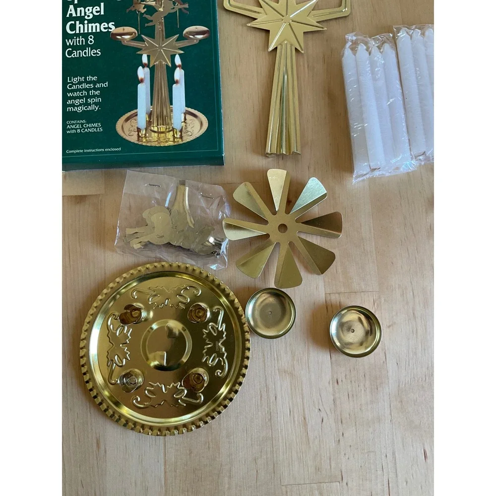 Hearth-Side Magical Spinning Angel Chimes Brass Christmas Carousel 8 Candles